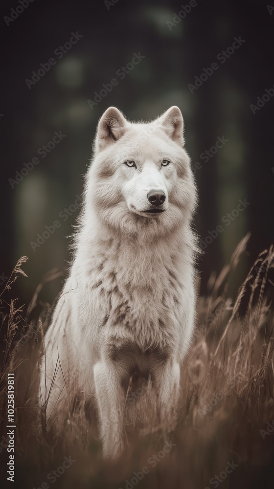 Obraz premium A tight shot of a dog in a verdant field dotted with trees The backdrop softly blurs into a tapestry of foliage and bark