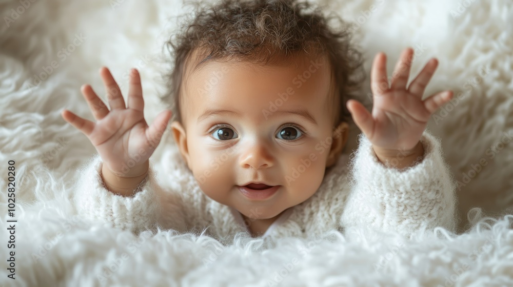 Adorable Newborn Baby Reaching Out With Open Hands Adorable Newborn Baby Reaching Out With Open Hands