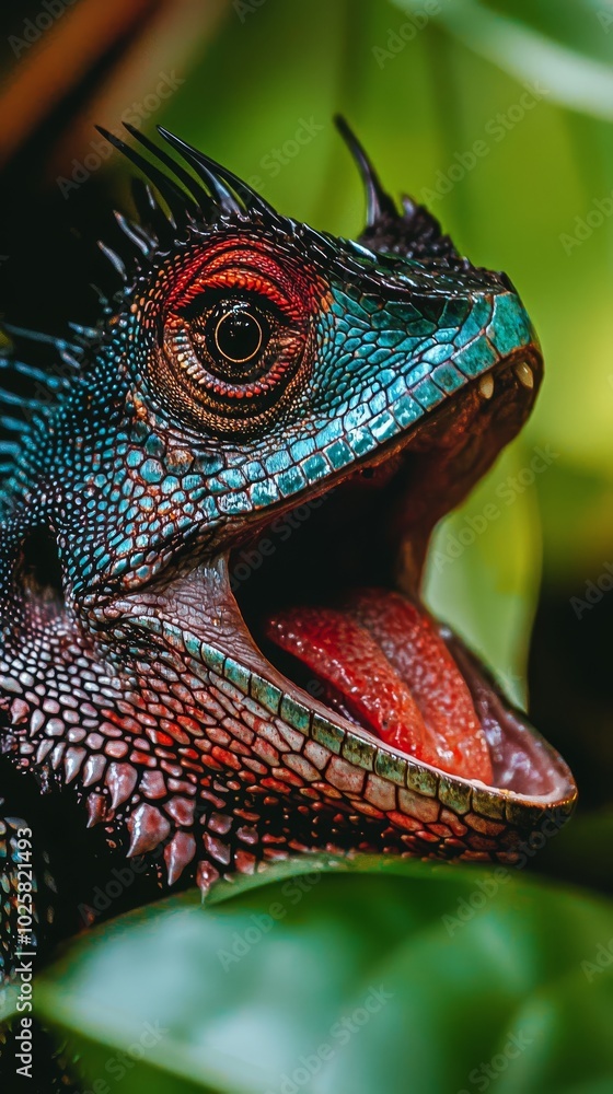 A close-up of a lizard with its mouth open A close-up of a lizard with its mouth open