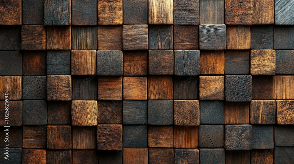 A textured wall made of wooden blocks, highlighting the natural beauty of wood in a warm, rustic setting. A textured wall made of wooden blocks, highlighting the natural beauty of wood in a warm, rustic setting.