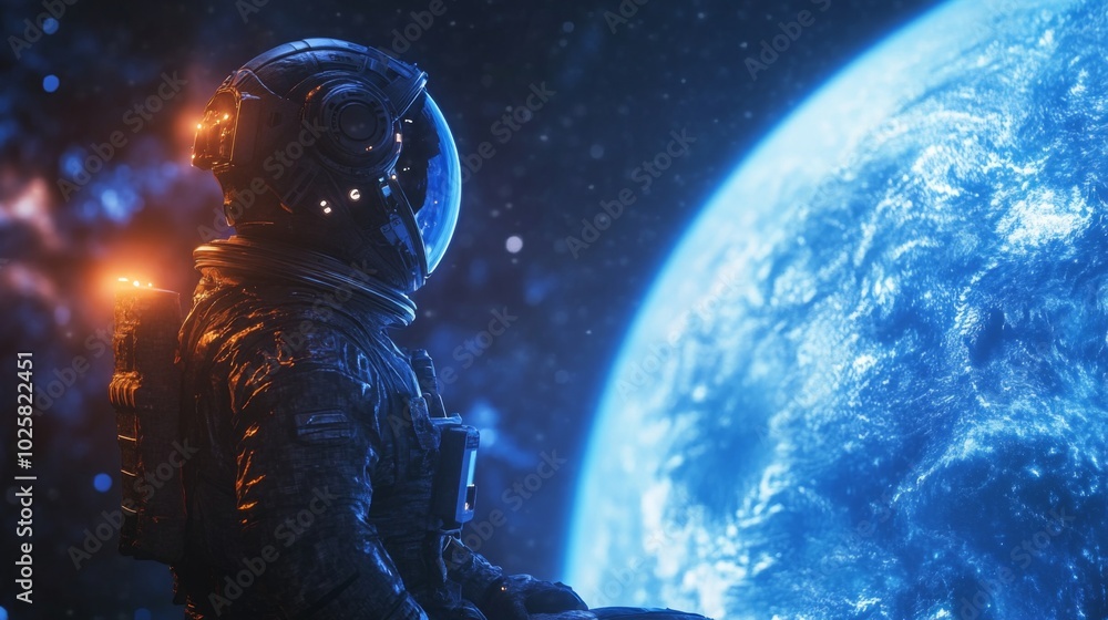 Astronaut Gazing at Earth from Space Astronaut Gazing at Earth from Space