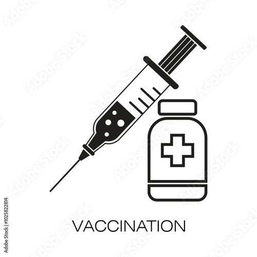 Vaccine and syringe icon. Vector illustration isolated on white.