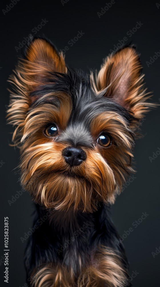 A tight shot of a dog's expressive face against a black backdrop, its brown and black features starkly defined A tight shot of a dog's expressive face against a black backdrop, its brown and black features starkly defined