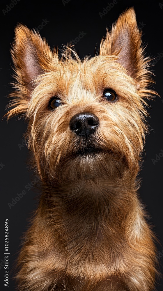 A tight shot of a dog's expressive face gazing intently into the camera A tight shot of a dog's expressive face gazing intently into the camera