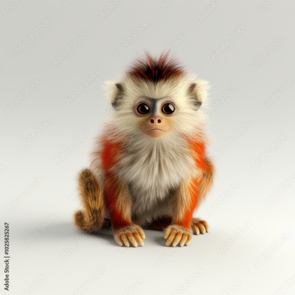 a small monkey with red and white fur sitting down a small monkey with red and white fur sitting down