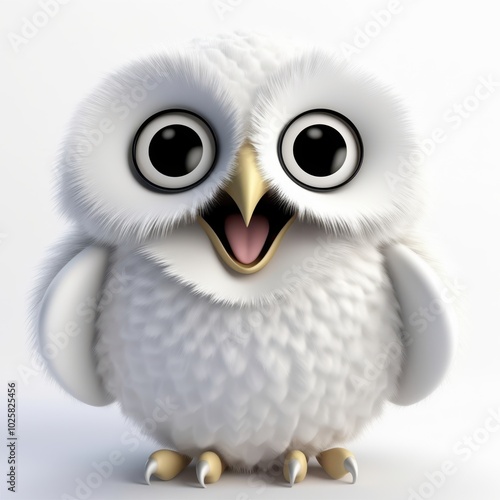 a white owl with big eyes and a big mouth