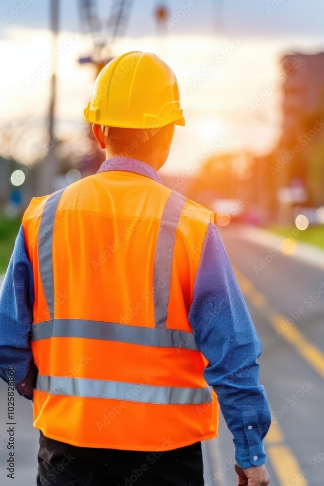 a construction worker walking down the street a construction worker walking down the street