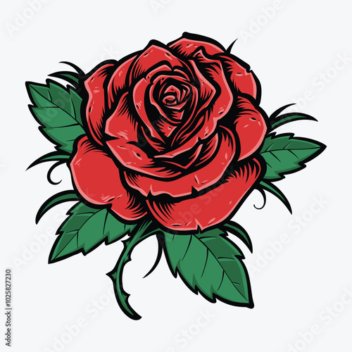 Wallpaper Mural red rose with green leaf vector Torontodigital.ca