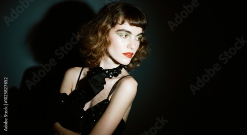 Elegant woman in vintage glamour style with dramatic lighting