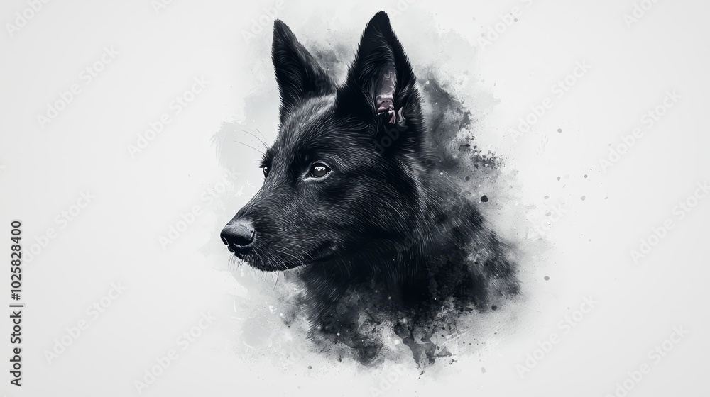 A tight shot of a dog's face Superimpose a black-and-white canine head overlay A tight shot of a dog's face Superimpose a black-and-white canine head overlay