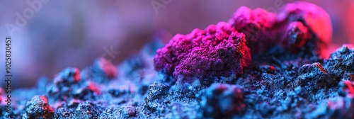  A tight shot of assorted rocks featuring purple and blue hues at their tops and bases