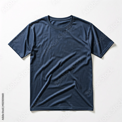 Blue Men's T-Shirt Mockup on White Background