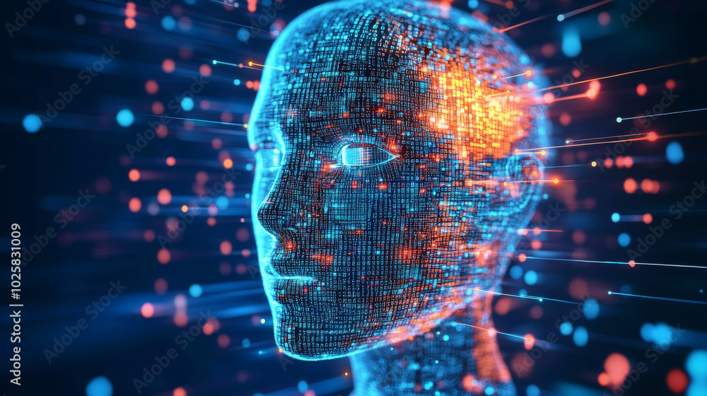 custom made wallpaper toronto digitalA simple, blocky image of an AI face represents the idea of artificial intelligence technology. It symbolizes how AI is changing the future with its ability to analyze information.