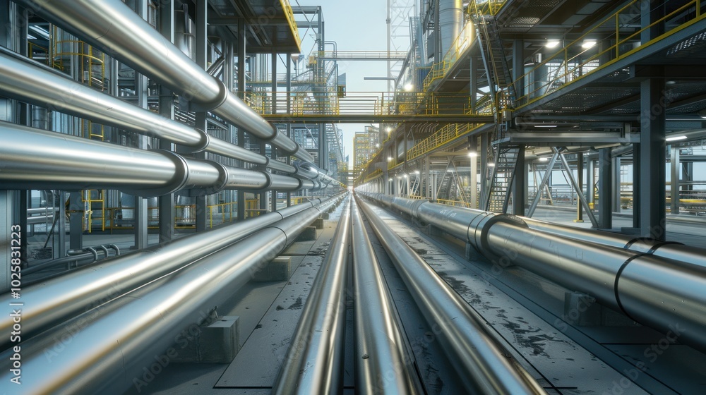 Rows of Silver Pipes in an Industrial Complex Rows of Silver Pipes in an Industrial Complex