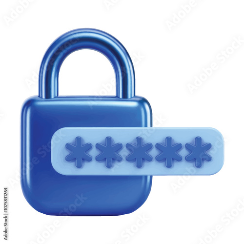 Padlock and password icon, 3D render. Represents PIN code password protection and security