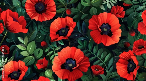 Wallpaper Mural A Vivid Close-Up of Red Poppies Amid Lush Green Foliage Torontodigital.ca