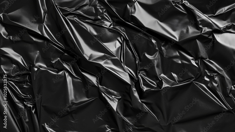 Textured black crumpled plastic surface, showcasing intricate creases and folds, ideal for design backgrounds, digital art projects, and abstract compositions. Textured black crumpled plastic surface, showcasing intricate creases and folds, ideal for design backgrounds, digital art projects, and abstract compositions.