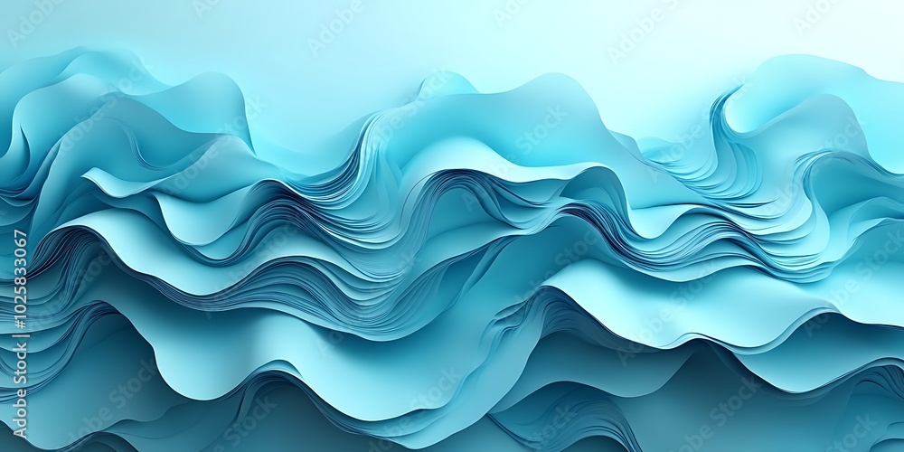 Fototapeta premium Abstract wavy blue paper layers creating a serene effect.