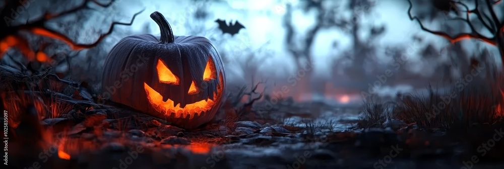 A Jack-o-lantern in a forest's heart,.Bats circle, shadows cast in flight.Full moon overhead, aglow so bright A Jack-o-lantern in a forest's heart,.Bats circle, shadows cast in flight.Full moon overhead, aglow so bright