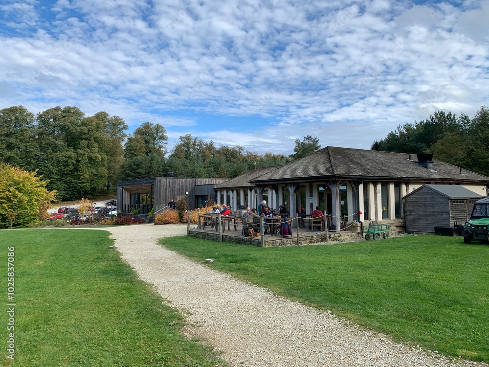 Cafe building view at Yorkshire, Arboretum, North Yorkshire, England, UK Cafe building view at Yorkshire, Arboretum, North Yorkshire, England, UK