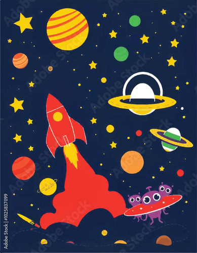 cartoon rocket on the moon