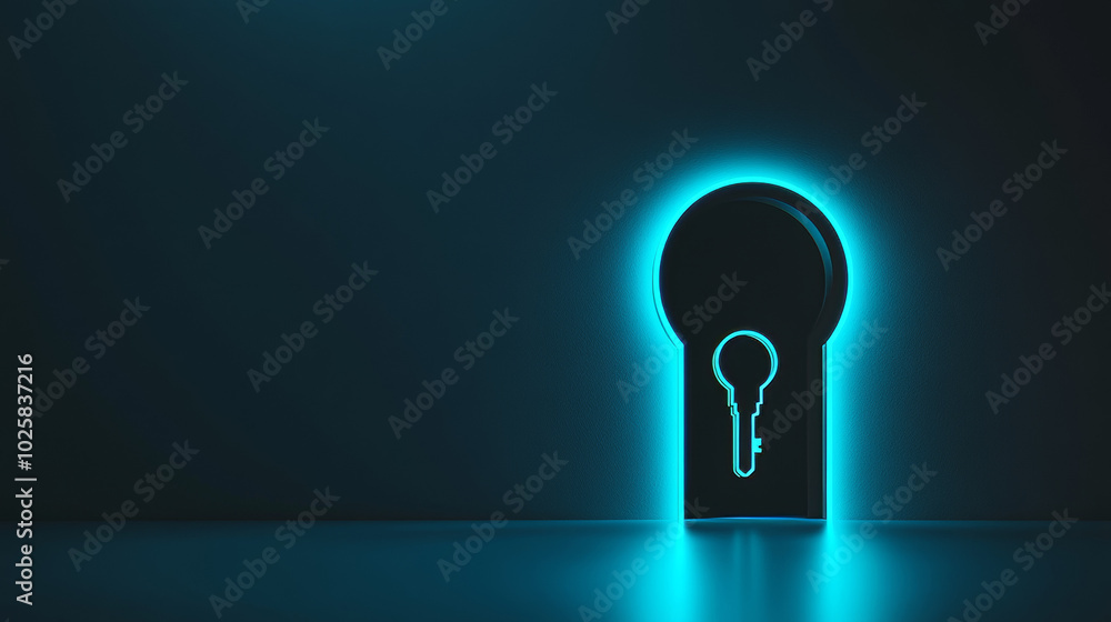 A modern logo design featuring a neon keyhole against a blue background. This concept is perfect for presentations about security and can be used for various design projects. A modern logo design featuring a neon keyhole against a blue background. This concept is perfect for presentations about security and can be used for various design projects.