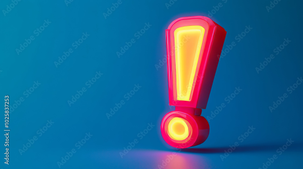 A bright, neon exclamation mark stands out against a blue backdrop. This 3D image is perfect for adding a bold visual element to your presentations. A bright, neon exclamation mark stands out against a blue backdrop. This 3D image is perfect for adding a bold visual element to your presentations.
