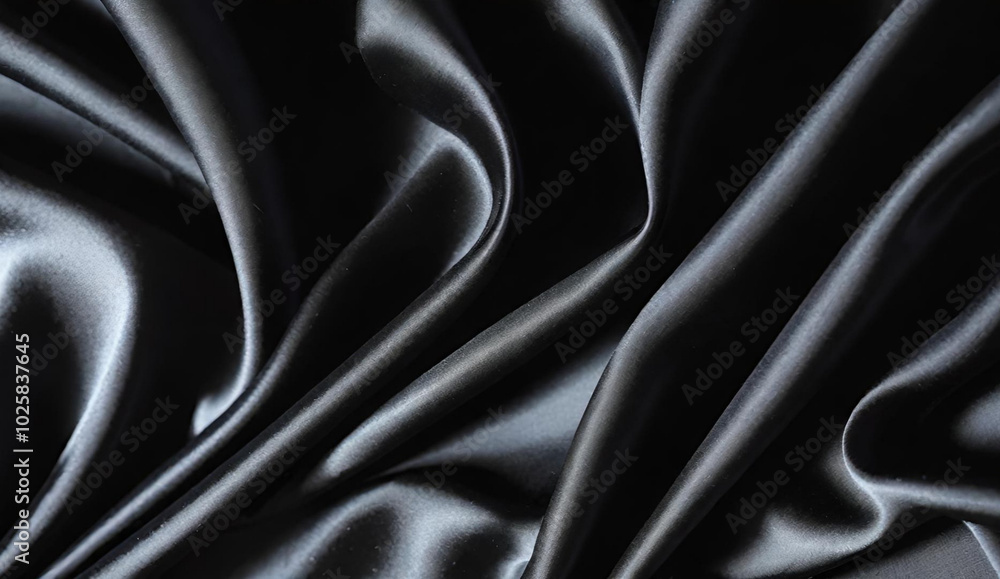 Obraz premium Soft black silk fabric texture with ripples and folds