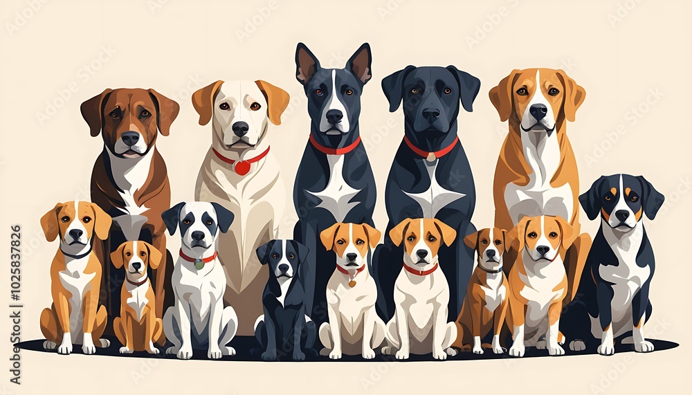Real dog animal group illustration vector art image, background solid color. ganarated by ai image Real dog animal group illustration vector art image, background solid color. ganarated by ai image