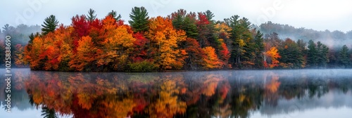  A forest teeming with numerous trees lines a central lake surrounded by more trees