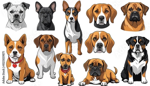 Real dog animal group illustration vector art image, background solid color. ganarated by ai image  photo