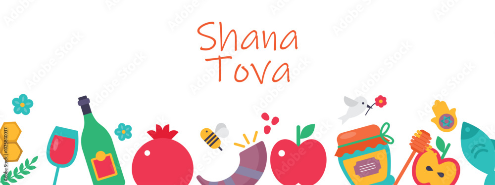 Obraz premium Jewish holiday Rosh Hashanah holiday greeting card design. White background. Hebrew text 