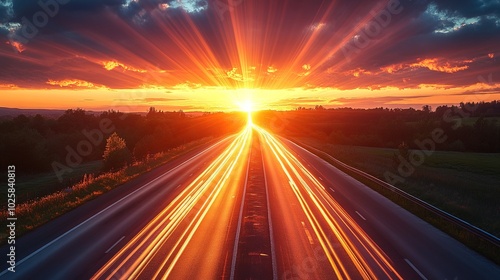 Highway Streaks of Light at Sunset