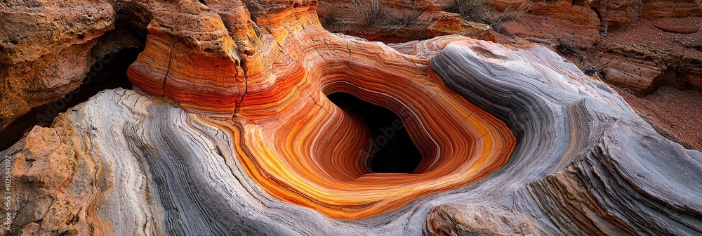 A tight shot of a rock formation displaying a single, central hole A tight shot of a rock formation displaying a single, central hole