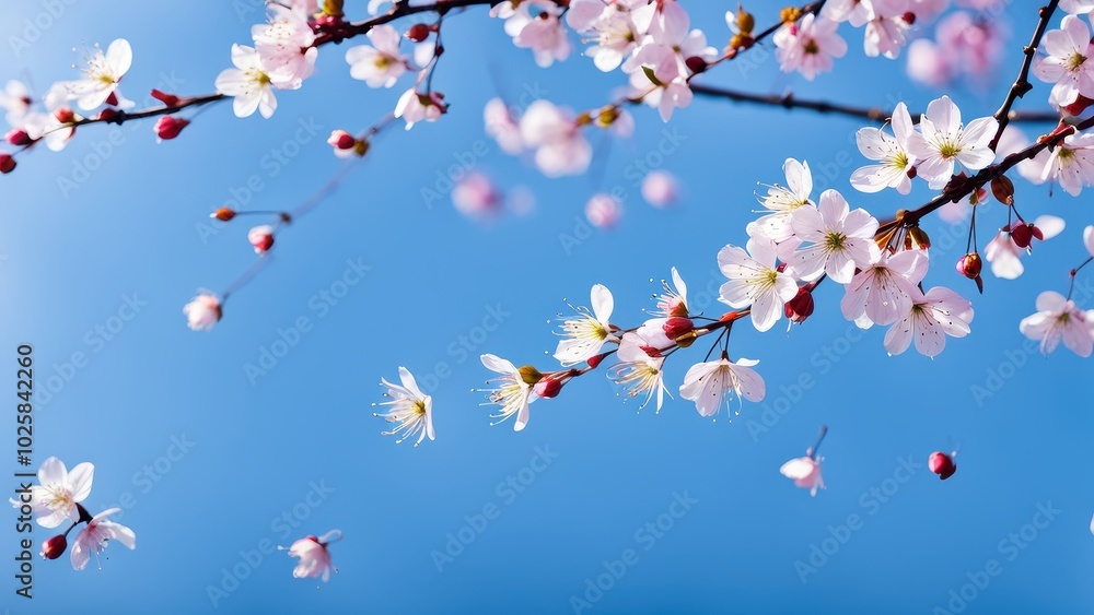 Delicate cherry blossoms against a clear blue sky, symbolizing spring and renewal. Delicate cherry blossoms against a clear blue sky, symbolizing spring and renewal.