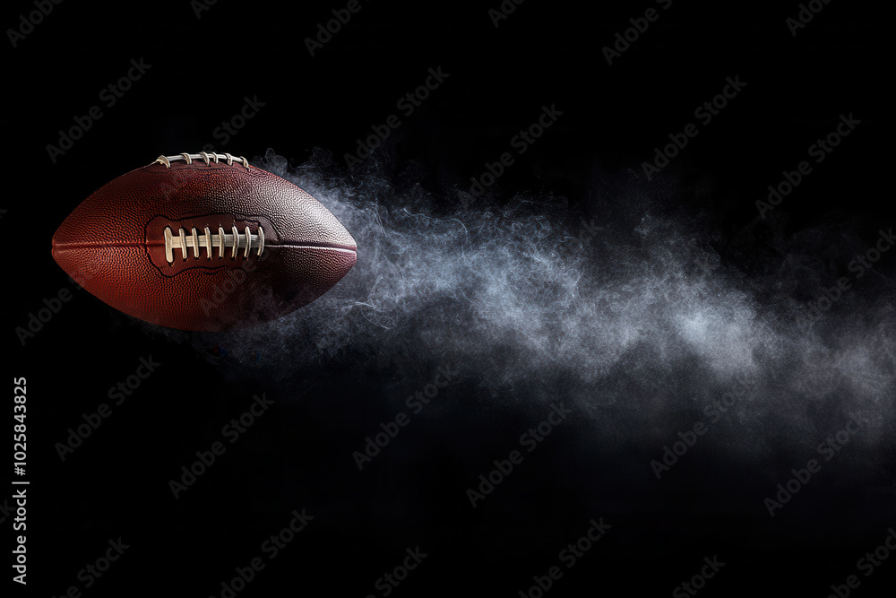 A football is flying through the air with smoke trailing behind it A football is flying through the air with smoke trailing behind it