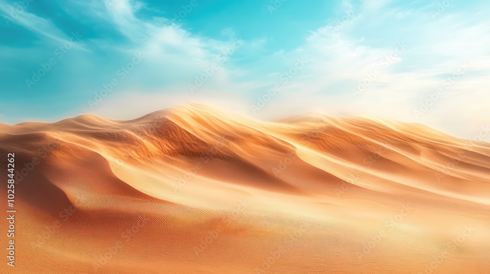 Heat waves creating a mirage in a desert, where distant sand dunes seem to float above the ground in a surreal visual illusion Heat waves creating a mirage in a desert, where distant sand dunes seem to float above the ground in a surreal visual illusion