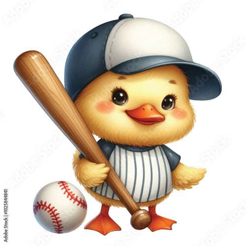 Cute duck holding a baseball bat clipart watercolor


