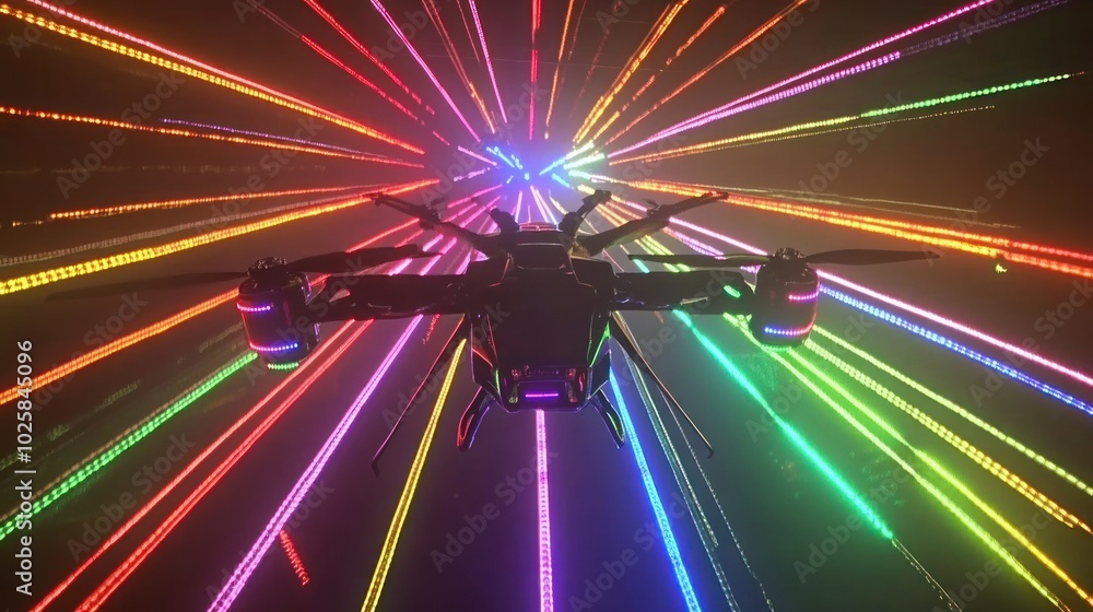 Fototapeta premium Drone Flying Through a Tunnel of Colorful Lights