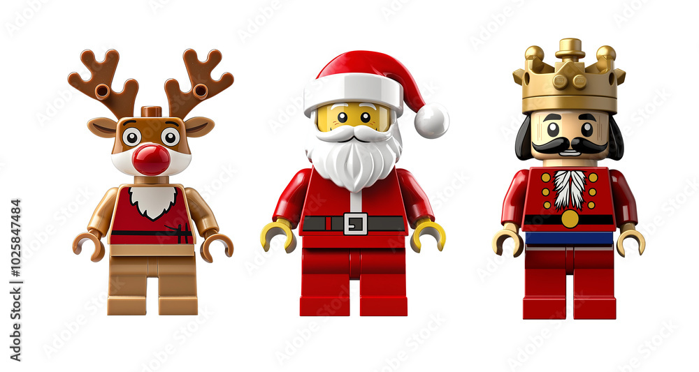 Naklejka premium Set of 3 lego figures. Santa Claus, Nutcracker, Reindeer.