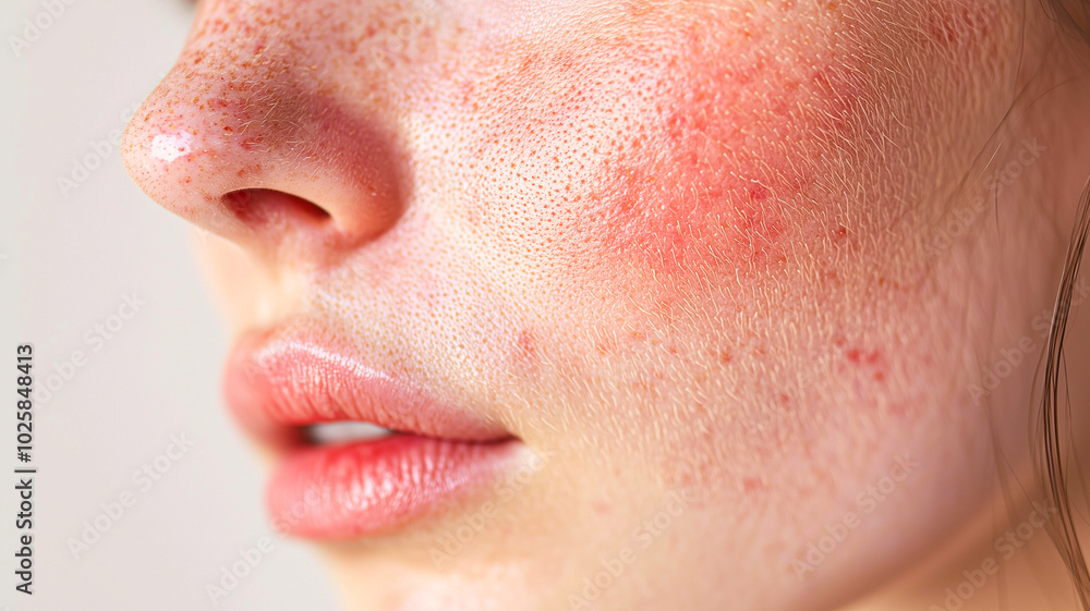 Female with Rosacea, Highlighting Redness on Nose and Cheeks. Female with Rosacea, Highlighting Redness on Nose and Cheeks.