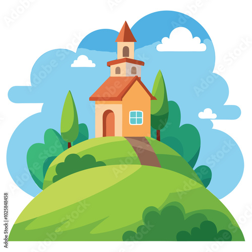 Simple Building Flat Style Illustration white background