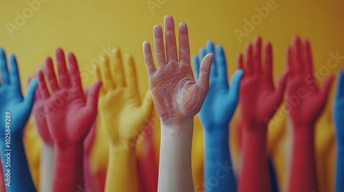 Papercut artwork of hands raised in solidarity with human rights symbols