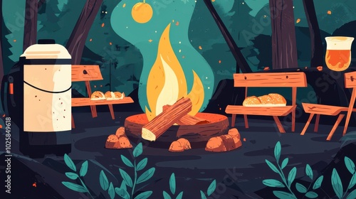 Wallpaper Mural Comfort food, campfires, Oktoberfest celebration, flat design illustration Torontodigital.ca