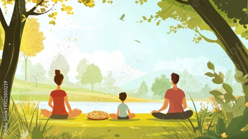 Meditation outdoors, pies, family remembrance, flat design illustration photo