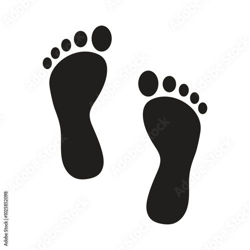 Black silhouette of footprint. Human footprint track. Footprint clip. Vector illustration.
