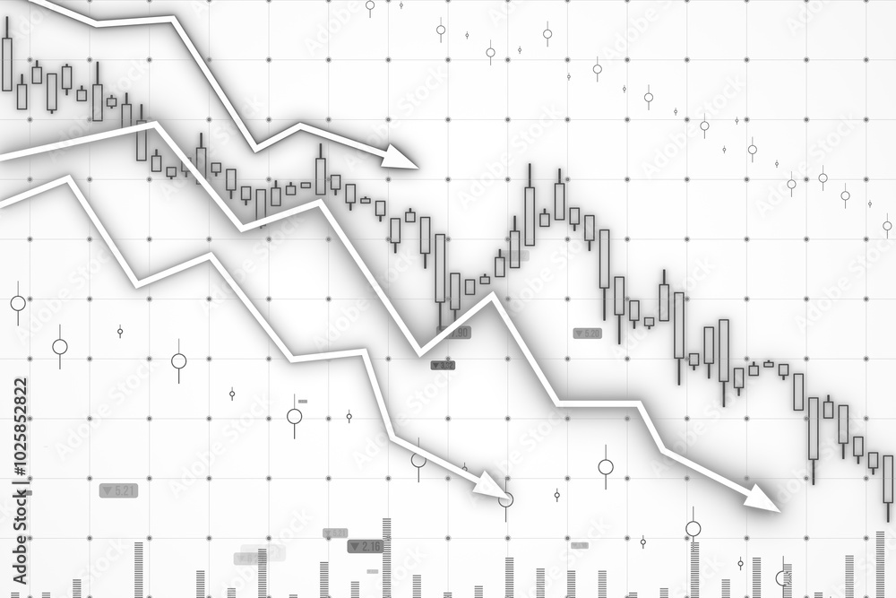 Declining stock market trend illustration. 3D Rendering Declining stock market trend illustration. 3D Rendering