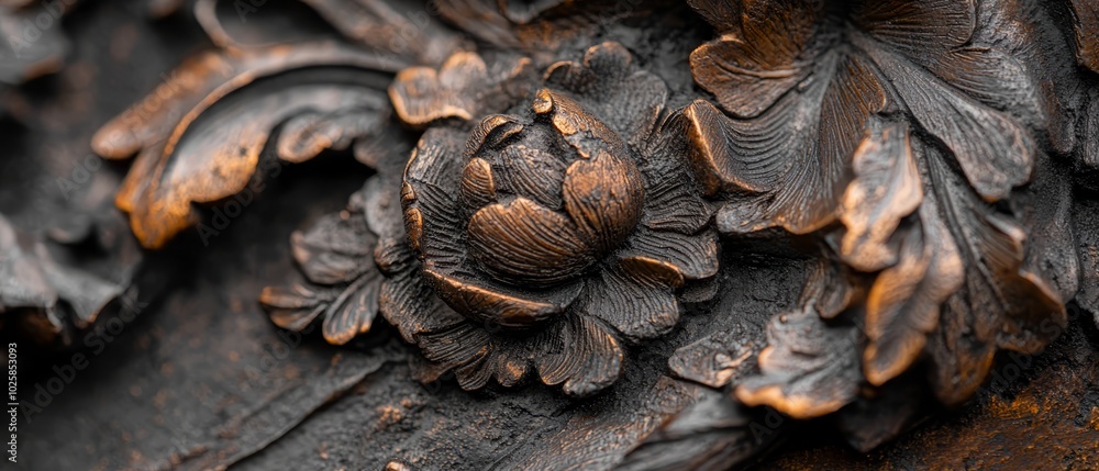 A tight shot of a metal object showcasing a floral design etched on its side A tight shot of a metal object showcasing a floral design etched on its side