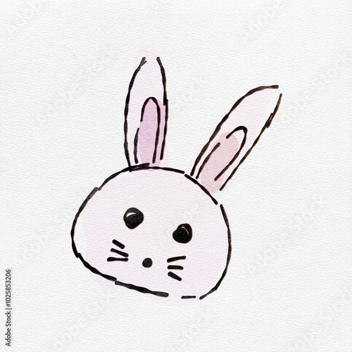  水彩 月見の夜を彩る、うさぎの顔の手描きイラスト