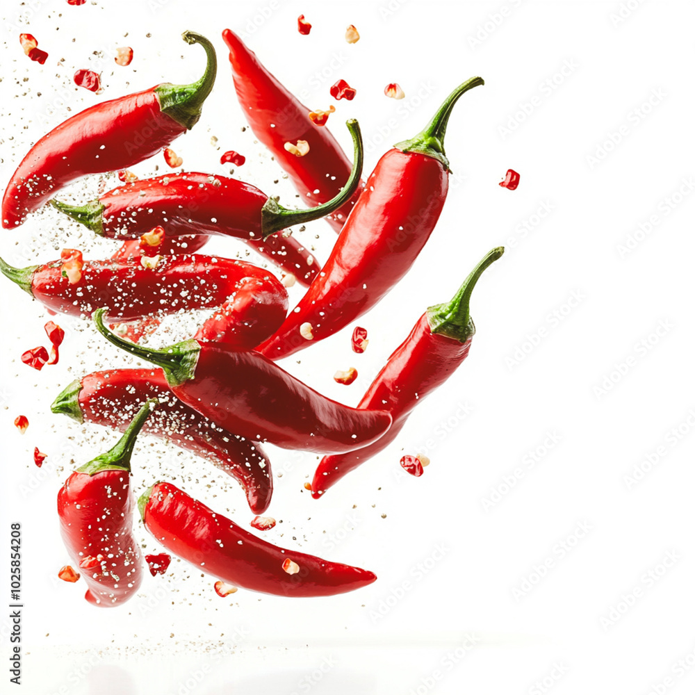 Red Hot Chili Peppers: A vibrant explosion of red chili peppers, suspended in mid-air, captures the essence of spice, flavor, and heat. Red Hot Chili Peppers: A vibrant explosion of red chili peppers, suspended in mid-air, captures the essence of spice, flavor, and heat.